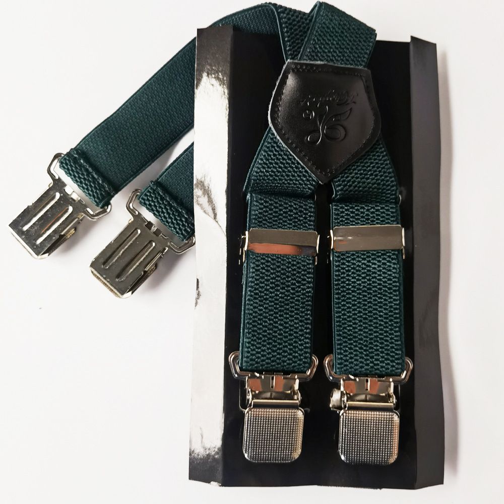 KANGDAI Men Polyester Strap 3.5cm X Type 4 Clips Dark green