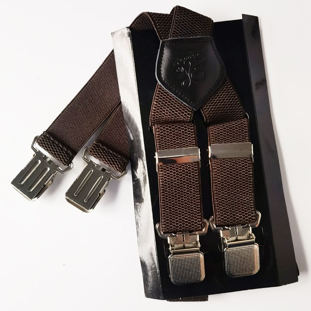 KANGDAI Men Polyester Strap 3.5cm X Type 4 Clips Coffee