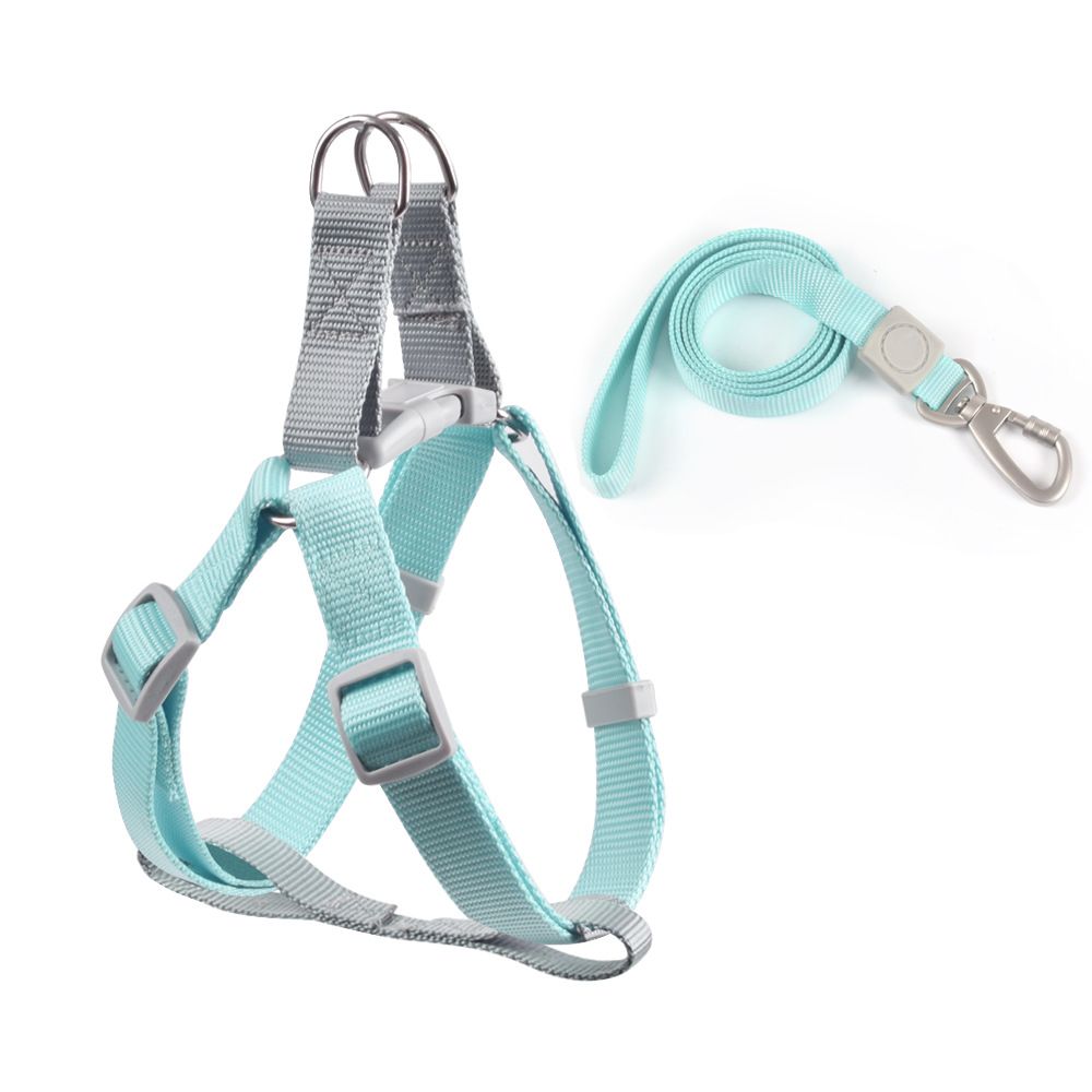 CHOUGOGO Nylon Dog Harness Leash Adjustable Vest Turquoise L:2.0*120cm