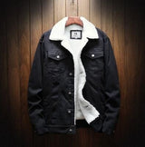 Men Fleece Lined Denim Jacket Korean Style Thick... Pure black 6XL