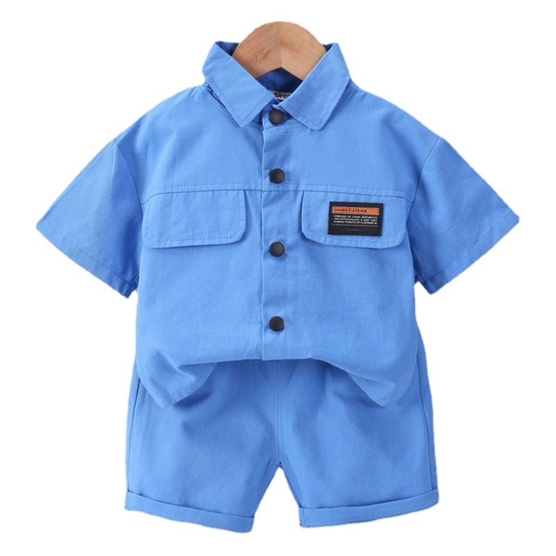 Cute Tail Bear Boys Summer Short Sleeve Shirt Pants Set Khaki 90cm