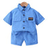 Cute Tail Bear Boys Summer Short Sleeve Shirt Pants Set Khaki 90cm