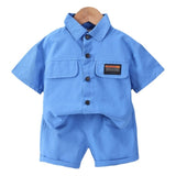 Cute Tail Bear Boys Summer Short Sleeve Shirt Pants Set Khaki 100cm
