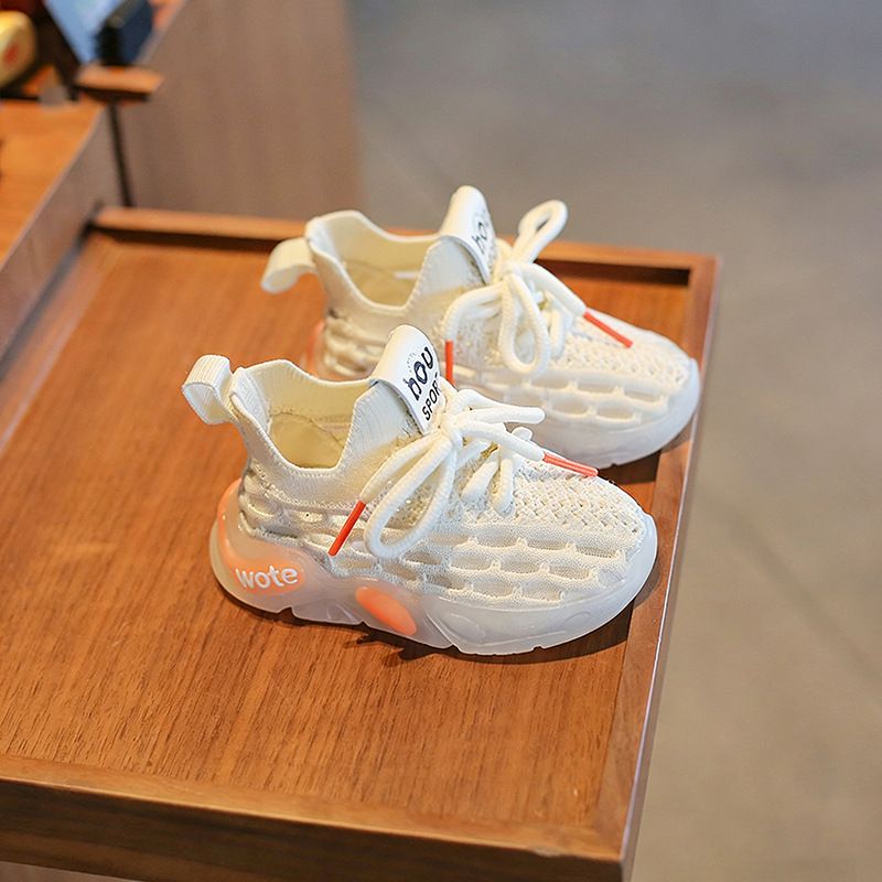 Baby Toddler Sneakers Mesh Knitted Soft Sole Off-White (summer single net) 27 yards within the length of 17cm