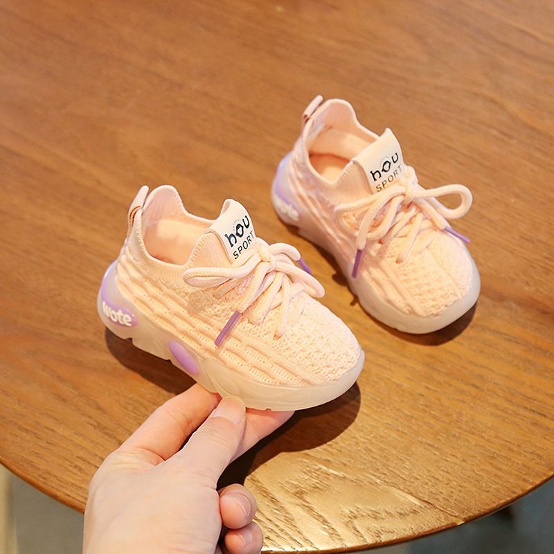 Baby Toddler Sneakers Mesh Knitted Soft Sole Pink 24 yards within 15.5cm long