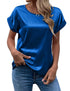 Mavis Women Satin T Shirt Short Sleeve Crewneck Blue