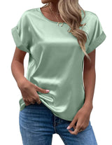 Mavis Women Satin T Shirt Short Sleeve Crewneck Light green