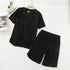 MYAHS Men Modal Sleepwear Set Short Sleeve Shorts Black L (45.00 kg-67.50 kg