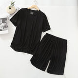 MYAHS Men Modal Sleepwear Set Short Sleeve Shorts Black XXL (82.50 kg-110.00 kg