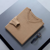 Men V Neck Pullover Knitwear Loose Long Sleeve Khaki XL