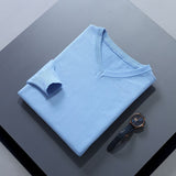 Men V Neck Pullover Knitwear Loose Long Sleeve Light Blue