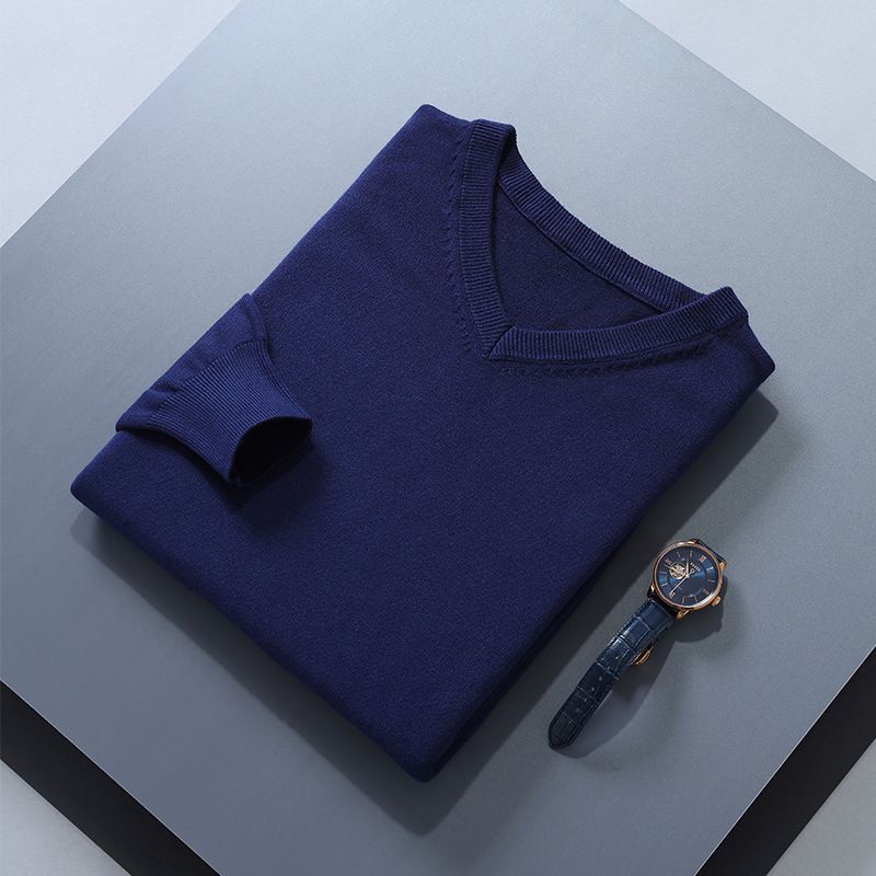 Men V Neck Pullover Knitwear Loose Long Sleeve Navy