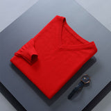 Men V Neck Pullover Knitwear Loose Long Sleeve Big Red XL