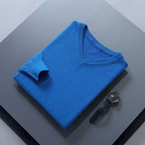 Men V Neck Pullover Knitwear Loose Long Sleeve SEA BLUE