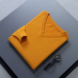Men V Neck Pullover Knitwear Loose Long Sleeve Ginger yellow