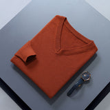 Men V Neck Pullover Knitwear Loose Long Sleeve Caramel XL