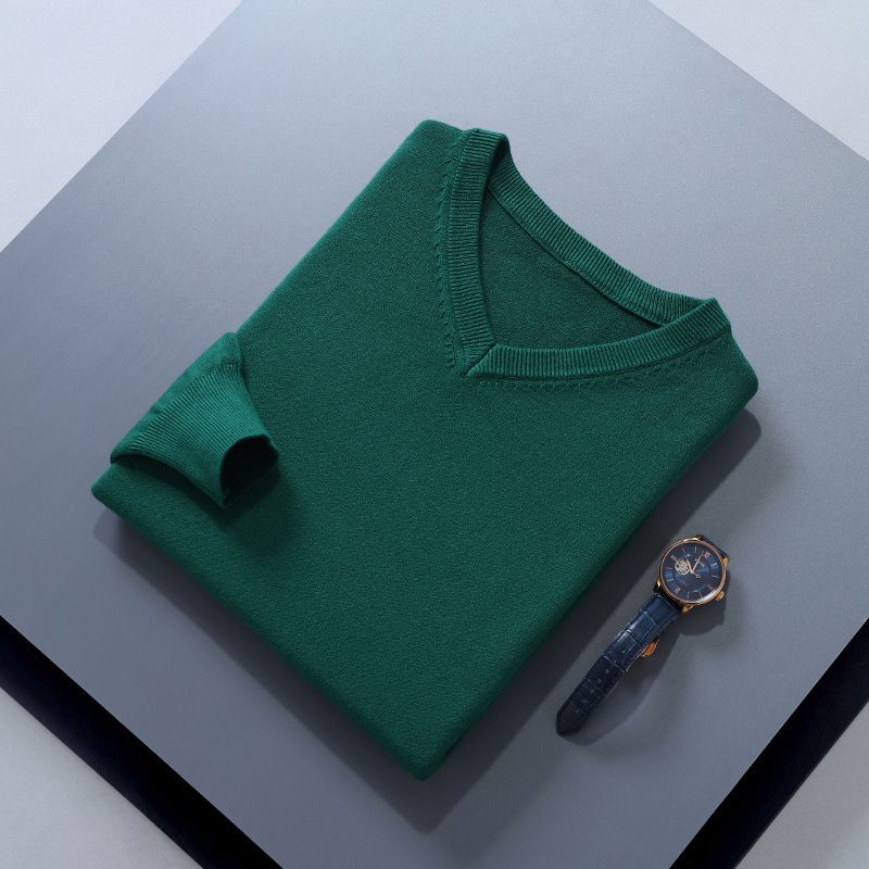 Men V Neck Pullover Knitwear Loose Long Sleeve Dark green XXXL
