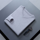Men V Neck Pullover Knitwear Loose Long Sleeve Light gray