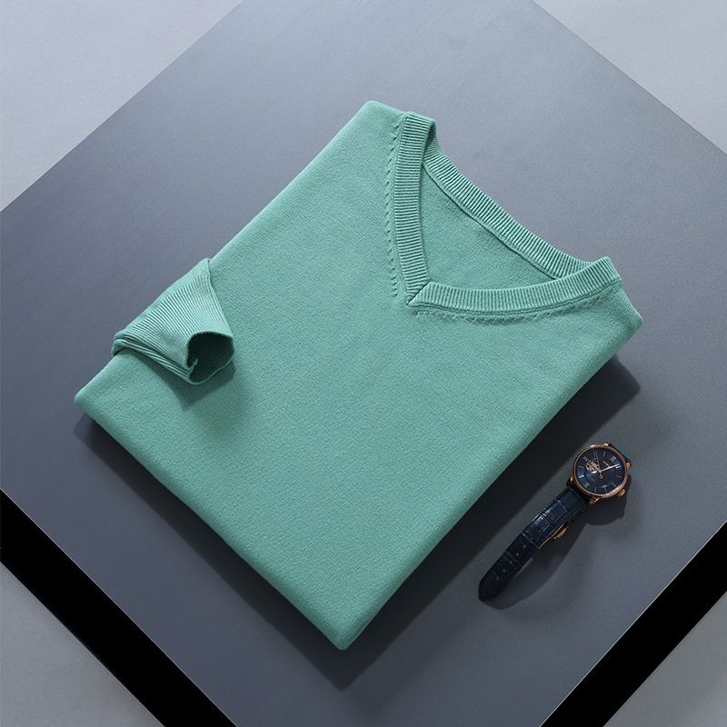 Men V Neck Pullover Knitwear Loose Long Sleeve Fresh green XL