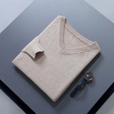 Men V Neck Pullover Knitwear Loose Long Sleeve CAMEL