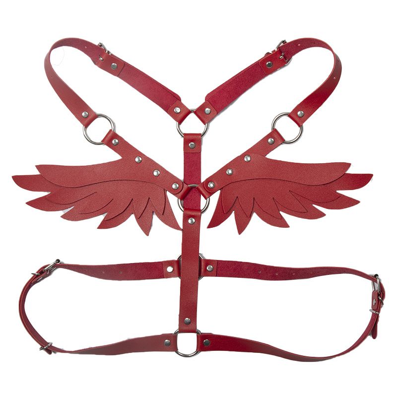 Leather Angel Wings Strap Belt Women Adjustable Red