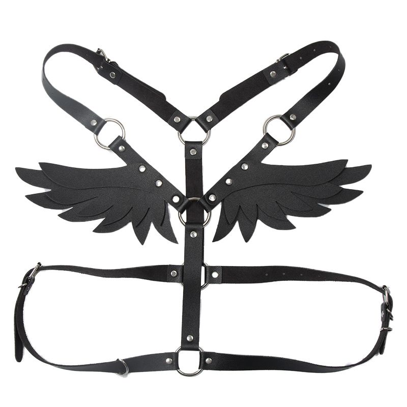 Leather Angel Wings Strap Belt Women Adjustable Black