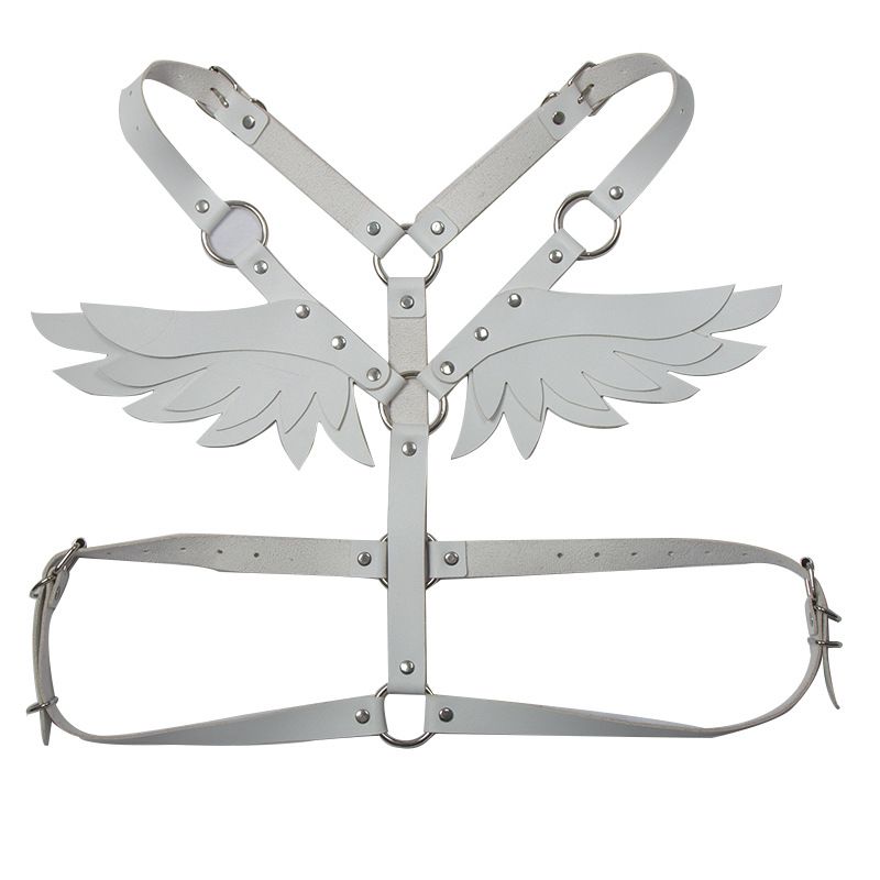 Leather Angel Wings Strap Belt Women Adjustable White