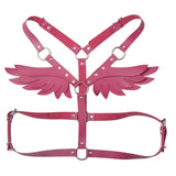 Leather Angel Wings Strap Belt Women Adjustable Rose Red