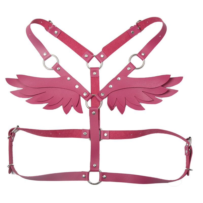 Leather Angel Wings Strap Belt Women Adjustable Rose Red