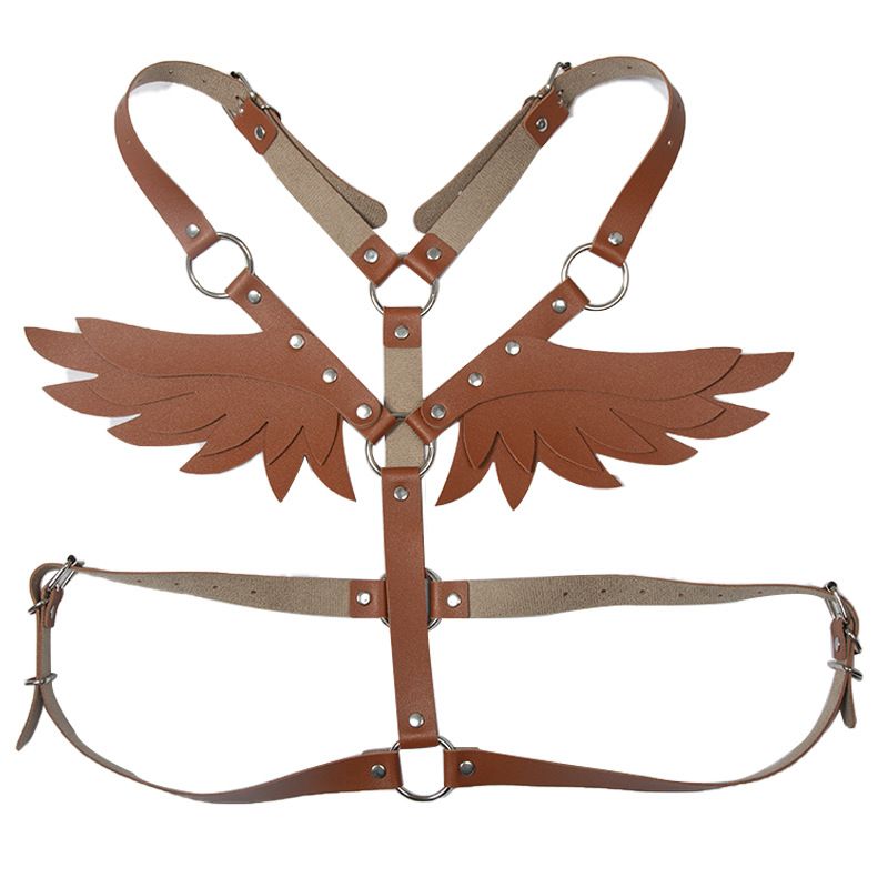 Leather Angel Wings Strap Belt Women Adjustable Brown