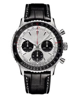 Men Quartz Watch Leather Strap Chronograph 43mm 9
