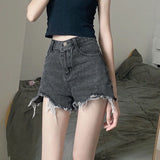 Women High Waist Denim Shorts Summer Cotton Black Gray M
