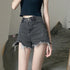 Women High Waist Denim Shorts Summer Cotton Black Gray 2XL