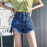 Women High Waist Denim Shorts Summer Cotton Dark Blue M