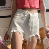 Women High Waist Denim Shorts Summer Cotton White L