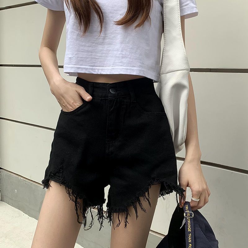 Women High Waist Denim Shorts Summer Cotton Black 5XL