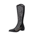 Women Mesh Long Boots Chunky Heel Hollow Black 38