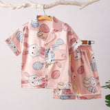 Beifujia Kids Ice Silk Cartoon Pajamas Set 2131-Ice Silk Pink Big Ears Rabbit 160cm