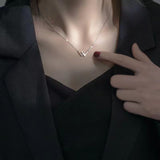 Necklace Women Alloy Bow Water Wave Chain Double W necklace