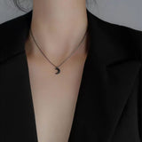 Necklace Women Alloy Bow Water Wave Chain Black Moon necklace