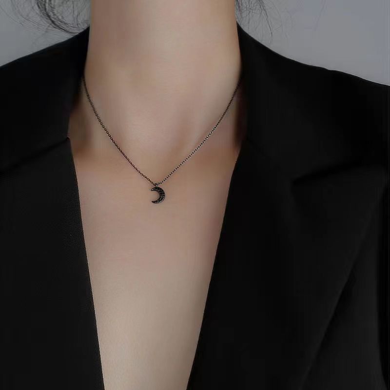 Necklace Women Alloy Bow Water Wave Chain Black Moon necklace