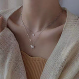 Necklace Women Alloy Bow Water Wave Chain Double Butterfly necklace