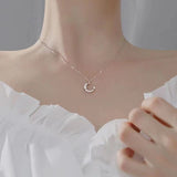 Necklace Women Alloy Bow Water Wave Chain Silver Moon necklace