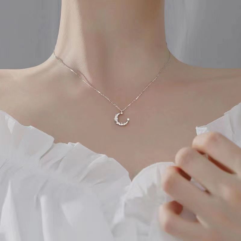 Necklace Women Alloy Bow Water Wave Chain Silver Moon necklace