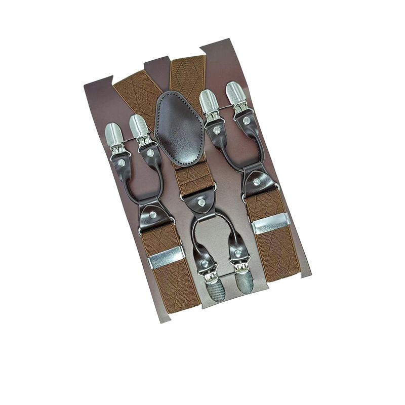 European Fan 6 Clip Men Suspenders Polyester Adjustable Diamond: Brown