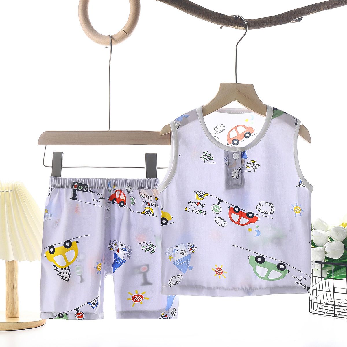 Tong Xinyuan Kids Cotton Silk Vest Set Shorts (Gray) car cotton silk vest set 100cm