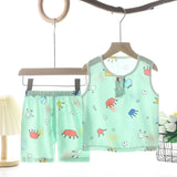 Tong Xinyuan Kids Cotton Silk Vest Set Shorts (Light Blue) Crown Cotton Vest Set 100cm