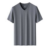 Kang Gongfang Men Modal T-Shirt Crewneck Short Sleeve V-neck-iron gray XL (121kg ~ 140kg)