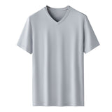 Kang Gongfang Men Modal T-Shirt Crewneck Short Sleeve V-neck-gray blue XL (121kg ~ 140kg)