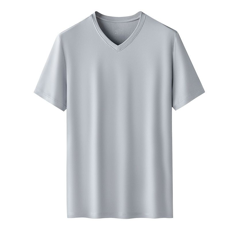 Kang Gongfang Men Modal T-Shirt Crewneck Short Sleeve V-neck-gray blue XL (121kg ~ 140kg)